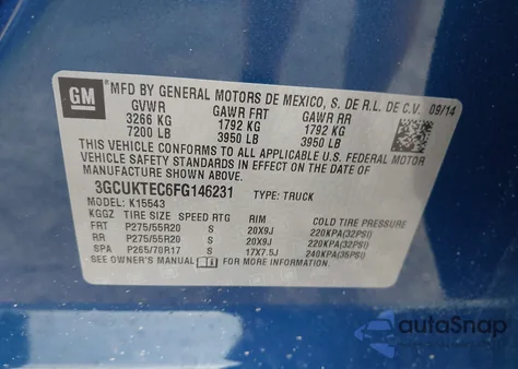 2015 Chevrolet Silverado 1500 High Country из США, поврежденный, VIN 3GCUKTEC6FG146231